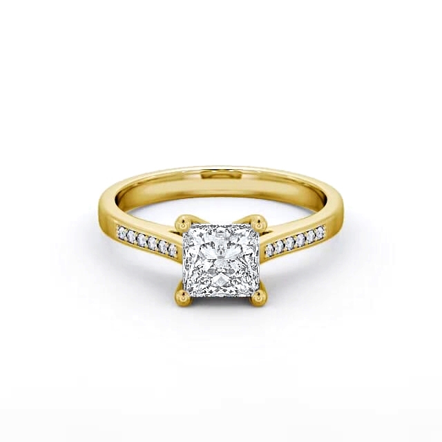 Princess Diamond Engagement Ring 18K Yellow Gold Solitaire With Side Stones - Lucinda ENPR14S_YG_HAND