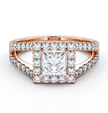 Halo Princess Diamond Split Band Engagement Ring 18K Rose Gold ENPR23_RG_THUMB1