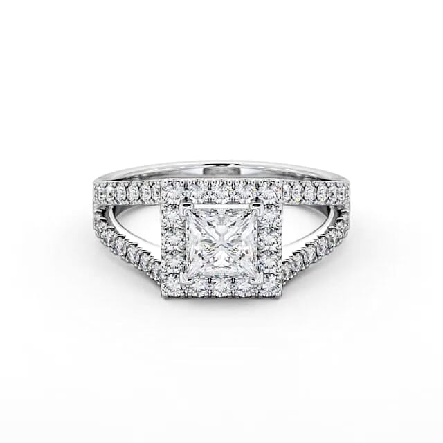 Halo Princess Diamond Engagement Ring 18K White Gold - Alba ENPR23_WG_HAND