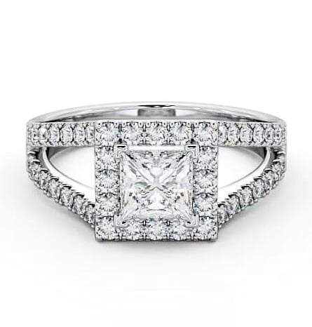 Halo Princess Diamond Split Band Engagement Ring 18K White Gold ENPR23_WG_THUMB2 