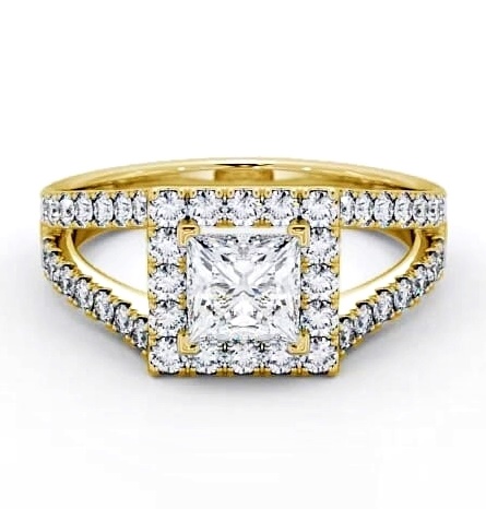Halo Princess Diamond Split Band Engagement Ring 18K Yellow Gold ENPR23_YG_THUMB1