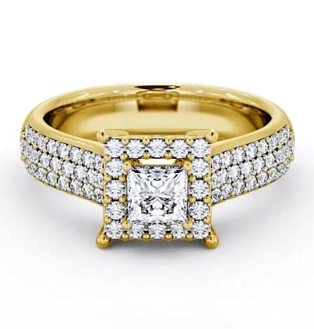 Halo Princess Diamond Regal Style Engagement Ring 18K Yellow Gold ENPR25_YG_THUMB1