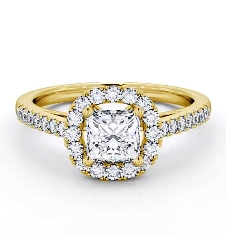 Halo Princess Diamond Round Cluster Engagement Ring 18K Yellow Gold ENPR27_YG_THUMB1