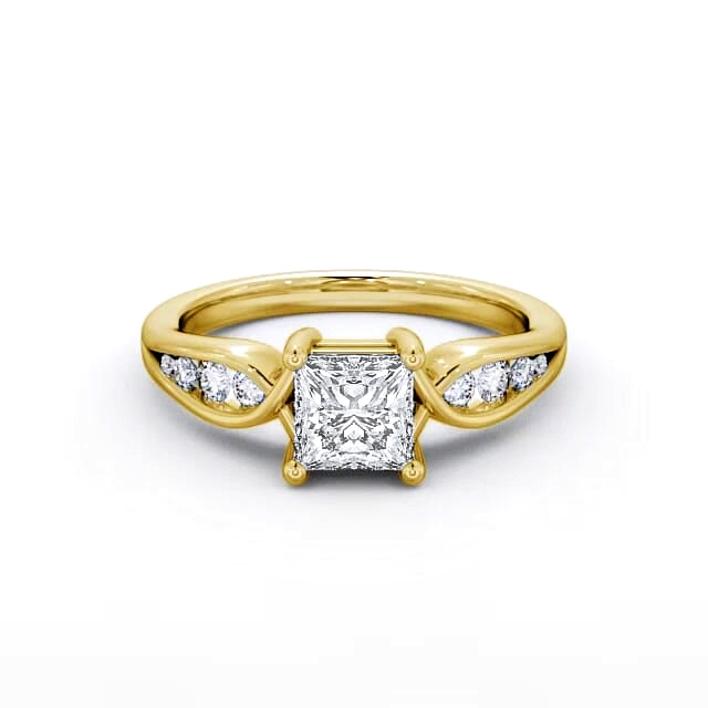 Princess Diamond Engagement Ring 9K Yellow Gold Solitaire With Side Stones - Taliyah ENPR28_YG_HAND