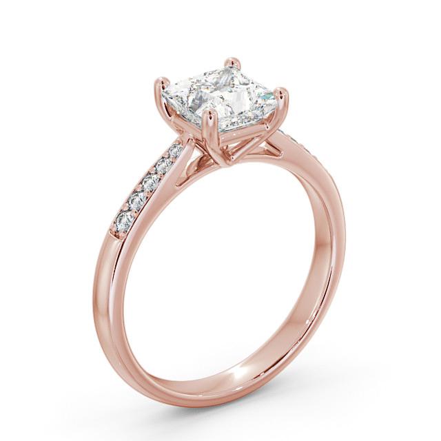 Princess Diamond Engagement Ring 18K Rose Gold Solitaire With Side Stones - Nandi ENPR2S_RG_HAND