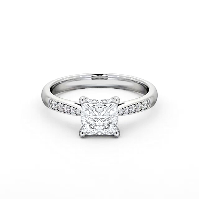 Princess Diamond Engagement Ring Platinum Solitaire With Side Stones - Nandi ENPR2S_WG_HAND