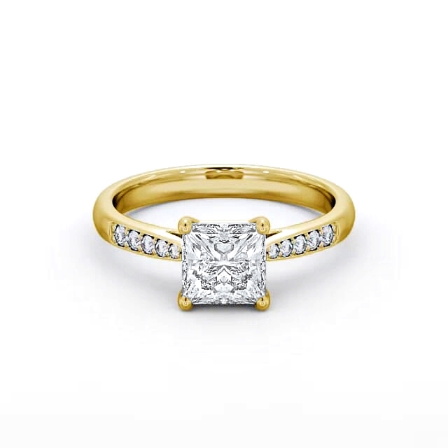 Princess Diamond Engagement Ring 18K Yellow Gold Solitaire With Side Stones - Nandi ENPR2S_YG_HAND