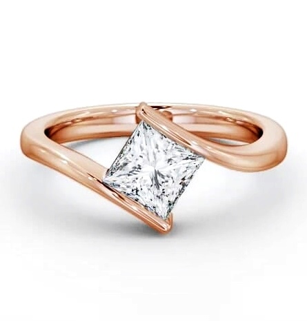 Princess Diamond Sweeping Band Engagement Ring 9K Rose Gold Solitaire ENPR32_RG_THUMB1