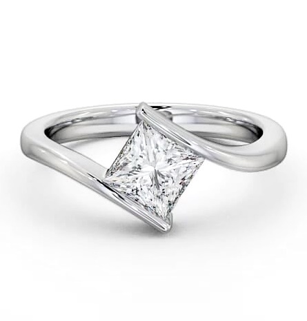 Princess Diamond Sweeping Band Engagement Ring Platinum Solitaire ENPR32_WG_THUMB1