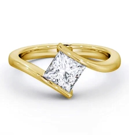Princess Diamond Sweeping Band Ring 18K Yellow Gold Solitaire ENPR32_YG_THUMB1