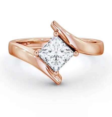 Princess Diamond Sweeping Band Engagement Ring 9K Rose Gold Solitaire ENPR34_RG_THUMB1