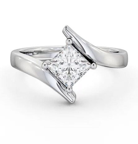 Princess Diamond Sweeping Band Ring 18K White Gold Solitaire ENPR34_WG_THUMB1