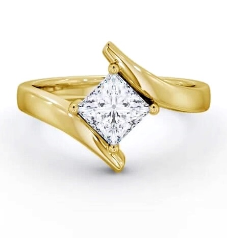 Princess Diamond Sweeping Band Ring 18K Yellow Gold Solitaire ENPR34_YG_THUMB1