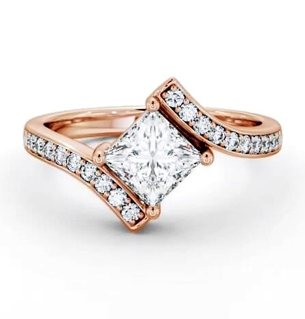 Princess Diamond Offset Band Engagement Ring 18K Rose Gold Solitaire ENPR35_RG_THUMB1