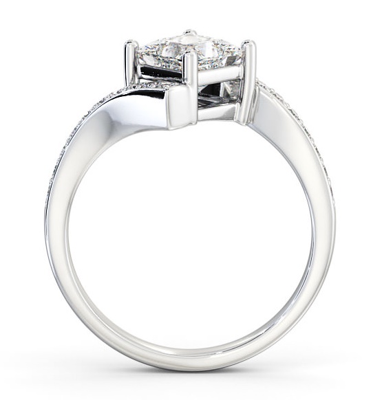 Princess Diamond Offset Band Engagement Ring 18K White Gold Solitaire with Channel Set Side Stones ENPR35_WG_THUMB1