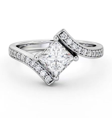 Princess Diamond Offset Band Engagement Ring 18K White Gold Solitaire ENPR35_WG_THUMB1