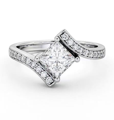 Princess Diamond Offset Band Engagement Ring Palladium Solitaire ENPR35_WG_THUMB2 