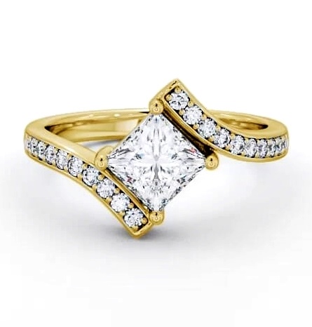 Princess Diamond Offset Band Engagement Ring 18K Yellow Gold Solitaire ENPR35_YG_THUMB1