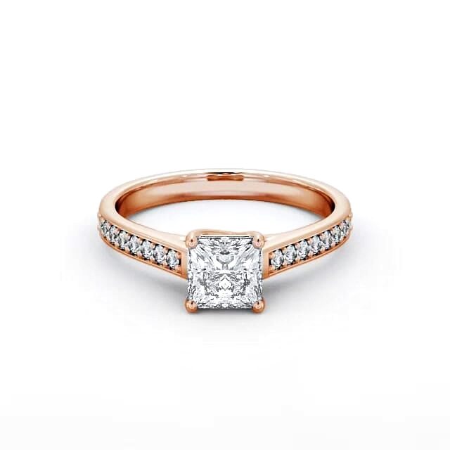 Princess Diamond Engagement Ring 18K Rose Gold Solitaire With Side Stones - Miley ENPR42S_RG_HAND