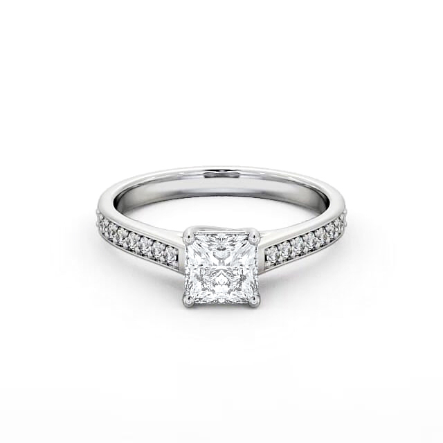 Princess Diamond Engagement Ring 18K White Gold Solitaire With Side Stones - Miley ENPR42S_WG_HAND