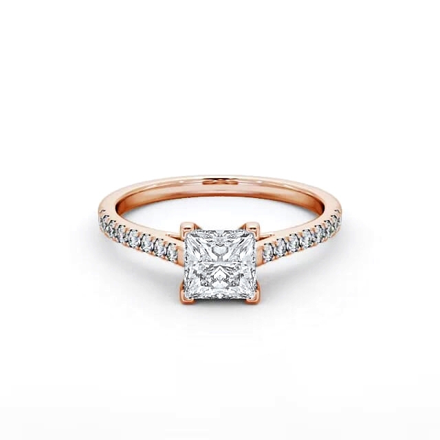 Princess Diamond Engagement Ring 9K Rose Gold Solitaire With Side Stones - Jermani ENPR44_RG_HAND