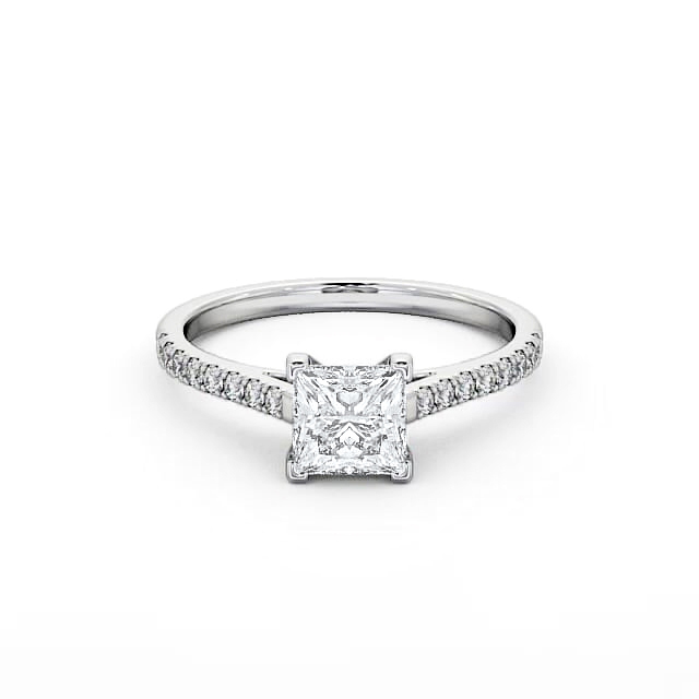 Princess Diamond Engagement Ring Palladium Solitaire With Side Stones - Jermani ENPR44_WG_HAND