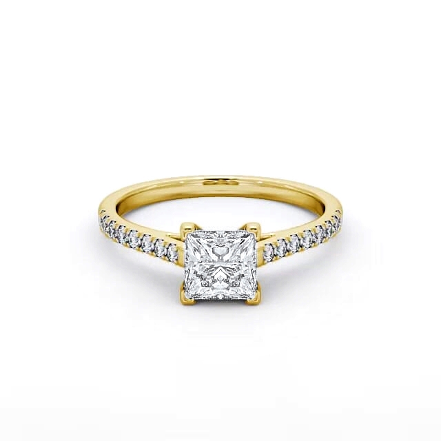 Princess Diamond Engagement Ring 9K Yellow Gold Solitaire With Side Stones - Jermani ENPR44_YG_HAND