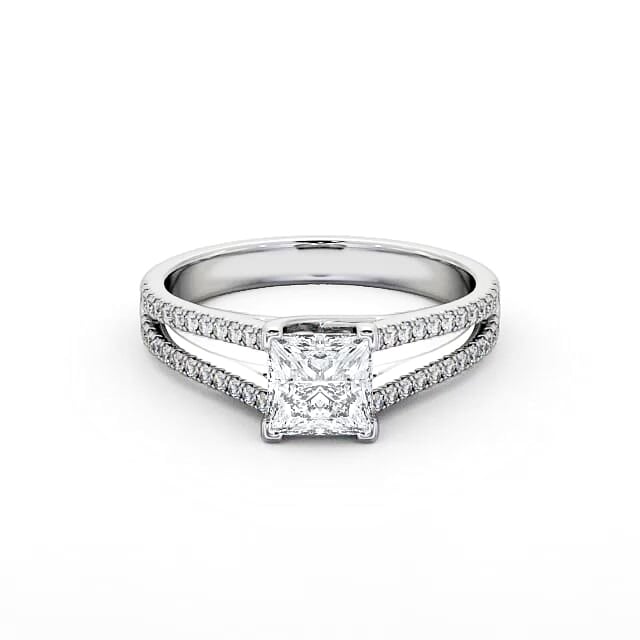 Princess Diamond Engagement Ring 18K White Gold Solitaire With Side Stones - Kaylin ENPR45_WG_HAND