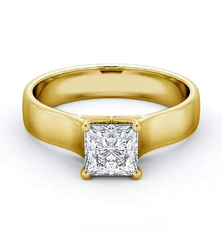 Princess Diamond Wide Band Engagement Ring 18K Yellow Gold Solitaire ENPR46_YG_THUMB1