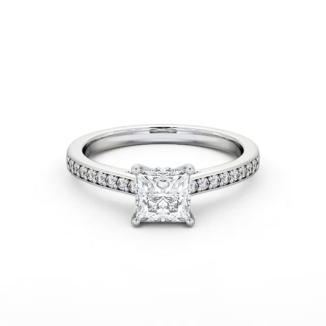 Princess Diamond Engagement Ring 18K White Gold Solitaire With Side Stones - Bexleigh ENPR52S_WG_HAND