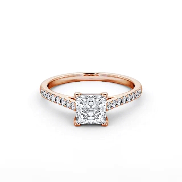 Princess Diamond Engagement Ring 18K Rose Gold Solitaire With Side Stones - Iona ENPR55S_RG_HAND