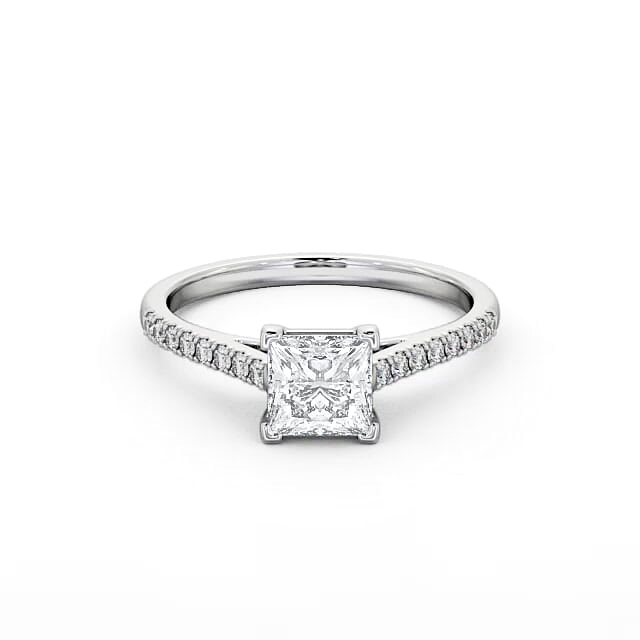 Princess Diamond Engagement Ring 18K White Gold Solitaire With Side Stones - Iona ENPR55S_WG_HAND