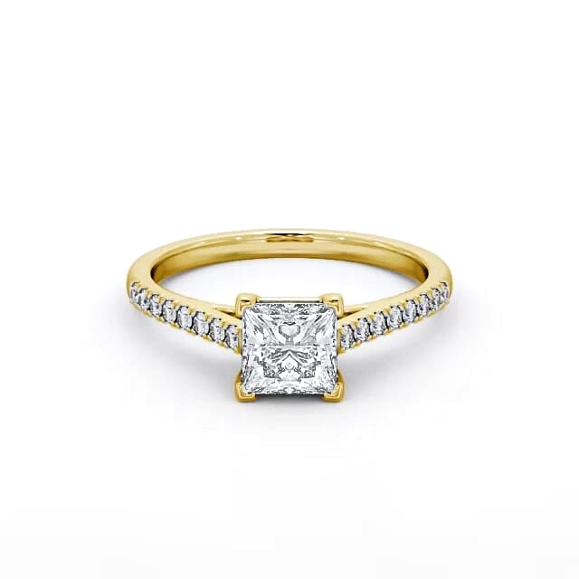 Princess Diamond Engagement Ring 18K Yellow Gold Solitaire With Side Stones - Iona ENPR55S_YG_HAND