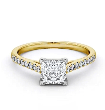 Princess Diamond 4 Prong Engagement Ring 18K Yellow and White Gold Solitaire ENPR55S_YWG_THUMB1