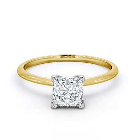 Princess Diamond Dainty Band Engagement Ring 18K Yellow and White Gold Solitaire ENPR58_YWG_THUMB1