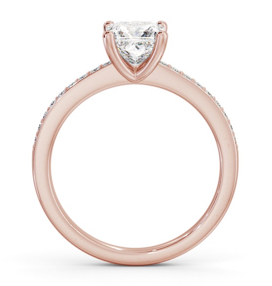 Princess Diamond 4 Prong Engagement Ring 9K Rose Gold Solitaire with Channel Set Side Stones ENPR58S_RG_THUMB1