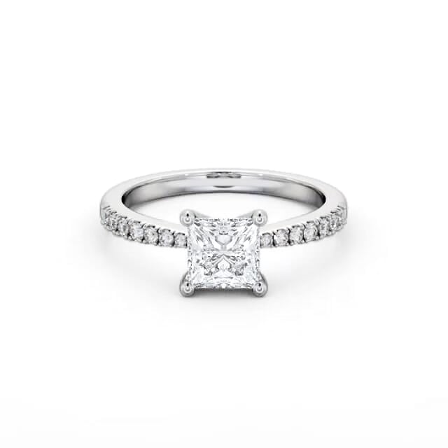Princess Diamond Engagement Ring 18K White Gold Solitaire With Side Stones - Laylani ENPR59S_WG_HAND