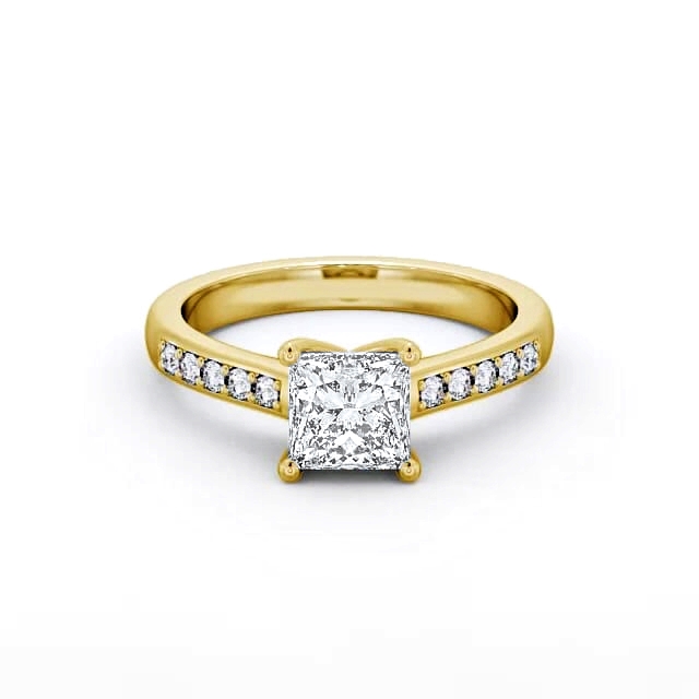 Princess Diamond Engagement Ring 9K Yellow Gold Solitaire With Side Stones - Gianna ENPR5S_YG_HAND