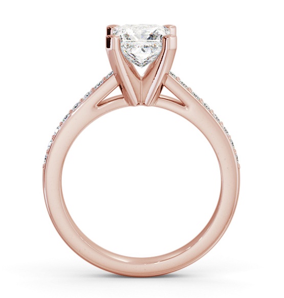 Princess Diamond 4 Prong Engagement Ring 9K Rose Gold Solitaire with Channel Set Side Stones ENPR61S_RG_THUMB1