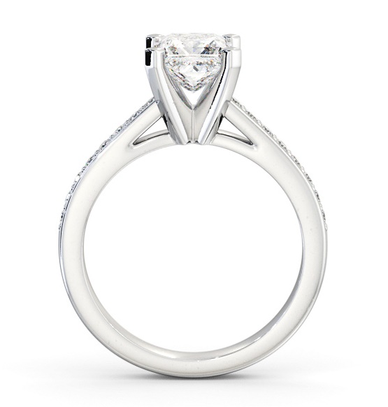 Princess Diamond 4 Prong Engagement Ring 18K White Gold Solitaire with Channel Set Side Stones ENPR61S_WG_THUMB1