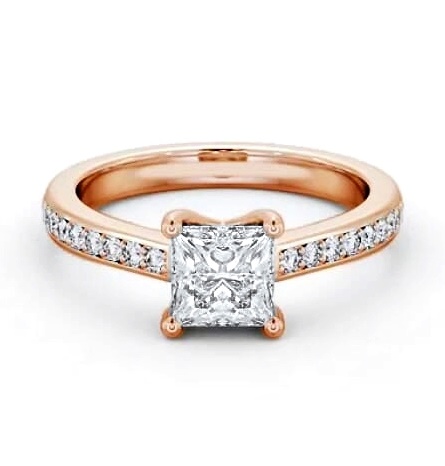 Princess Diamond Low Setting Engagement Ring 18K Rose Gold Solitaire ENPR62S_RG_THUMB1