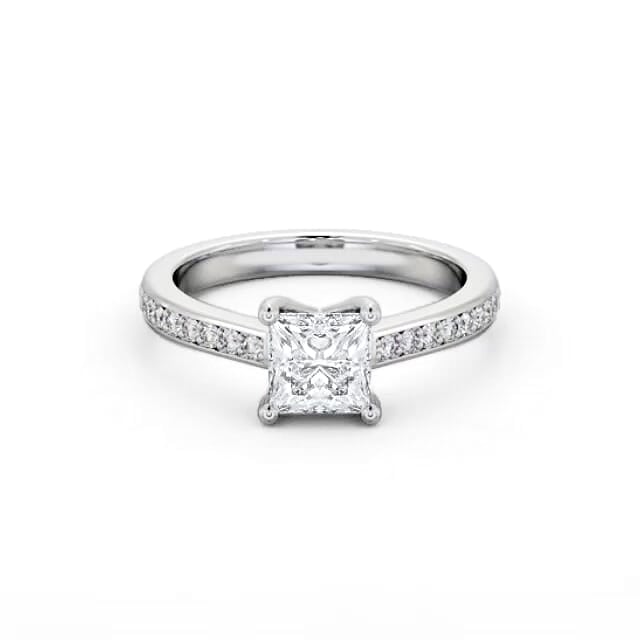 Princess Diamond Engagement Ring 18K White Gold Solitaire With Side Stones - Sitara ENPR62S_WG_HAND
