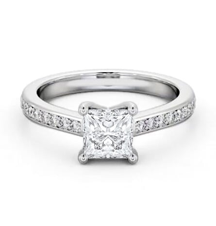 Princess Diamond Low Setting Engagement Ring 18K White Gold Solitaire ENPR62S_WG_THUMB2 
