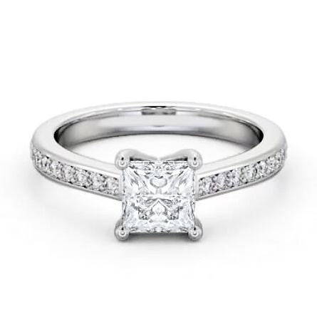 Princess Diamond Low Setting Engagement Ring 18K White Gold Solitaire ENPR62S_WG_THUMB2 