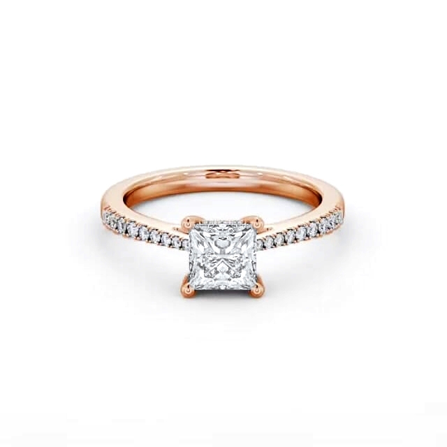 Princess Diamond Engagement Ring 9K Rose Gold Solitaire With Side Stones - Delila ENPR63S_RG_HAND
