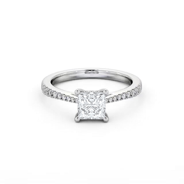 Princess Diamond Engagement Ring Palladium Solitaire With Side Stones - Delila ENPR63S_WG_HAND