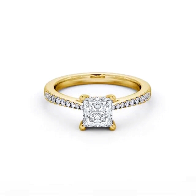 Princess Diamond Engagement Ring 18K Yellow Gold Solitaire With Side Stones - Delila ENPR63S_YG_HAND