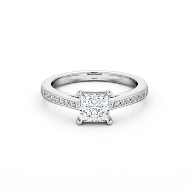 Princess Diamond Engagement Ring 18K White Gold Solitaire With Side Stones - Annabella ENPR66S_WG_HAND