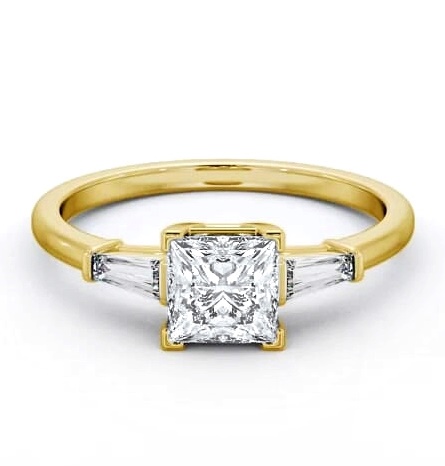Princess Ring 18K Yellow Gold Solitaire Tapered Baguette Side Stones ENPR67S_YG_THUMB1