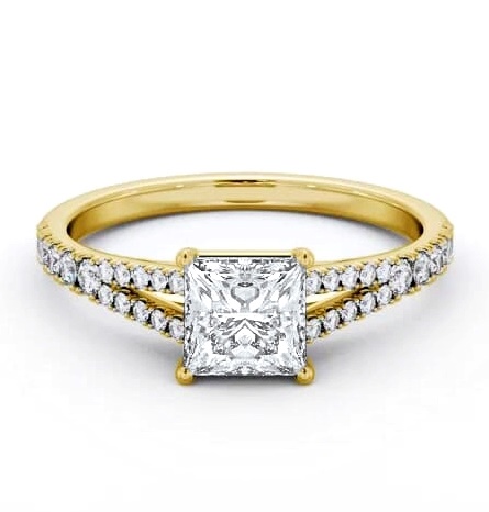 Princess Diamond Split Band Engagement Ring 18K Yellow Gold Solitaire ENPR68S_YG_THUMB1